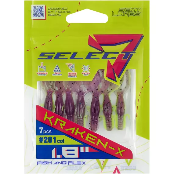 Силікон Select Kraken-X SE 1.8" #201 (7шт/уп), Длина силикона: 1.8" (4.57 см), Расцветка силикона: 201, фото , изображение 2